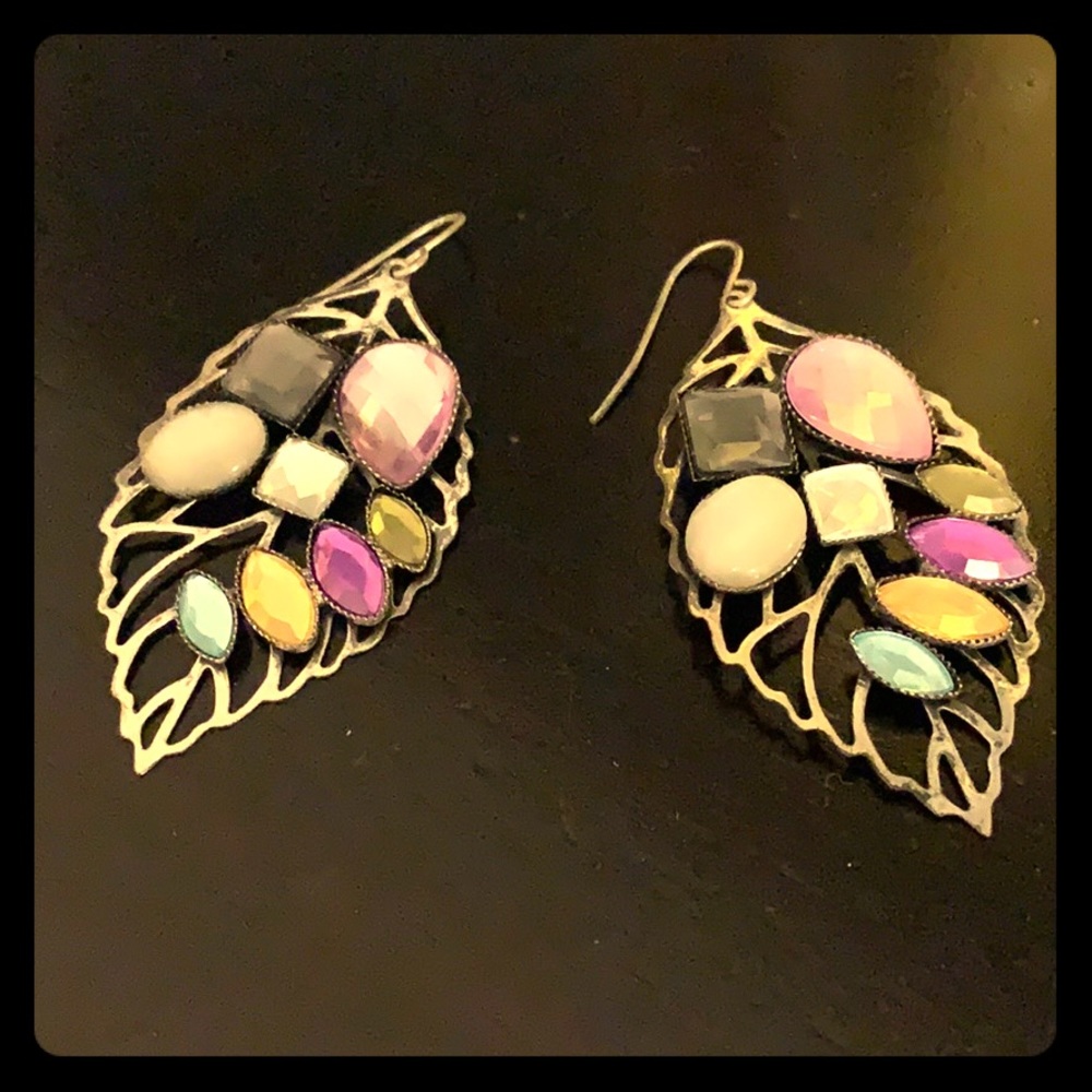 Rainbow 🌈 Gemstone 💎 Leaf 🍃 earrings